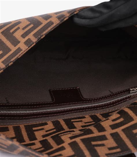 FENDI Brown Zucca Canvas & Calfskin Leather Vintage 